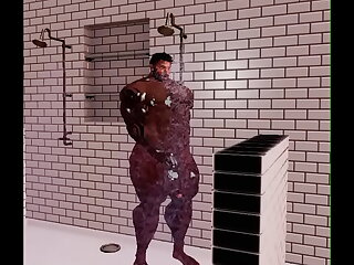 After a rigorous workout, Duane Brown, a muscular black lineman, unwinds with a shower. Unbeknownst to him, a peeping tom captures his steamy session on camera, revealing his impressive BBC.